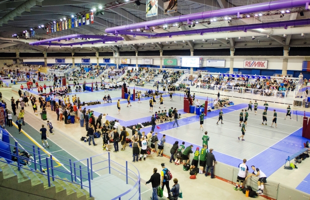 Olympic Oval set up for volleyball tournament (ice removed) 